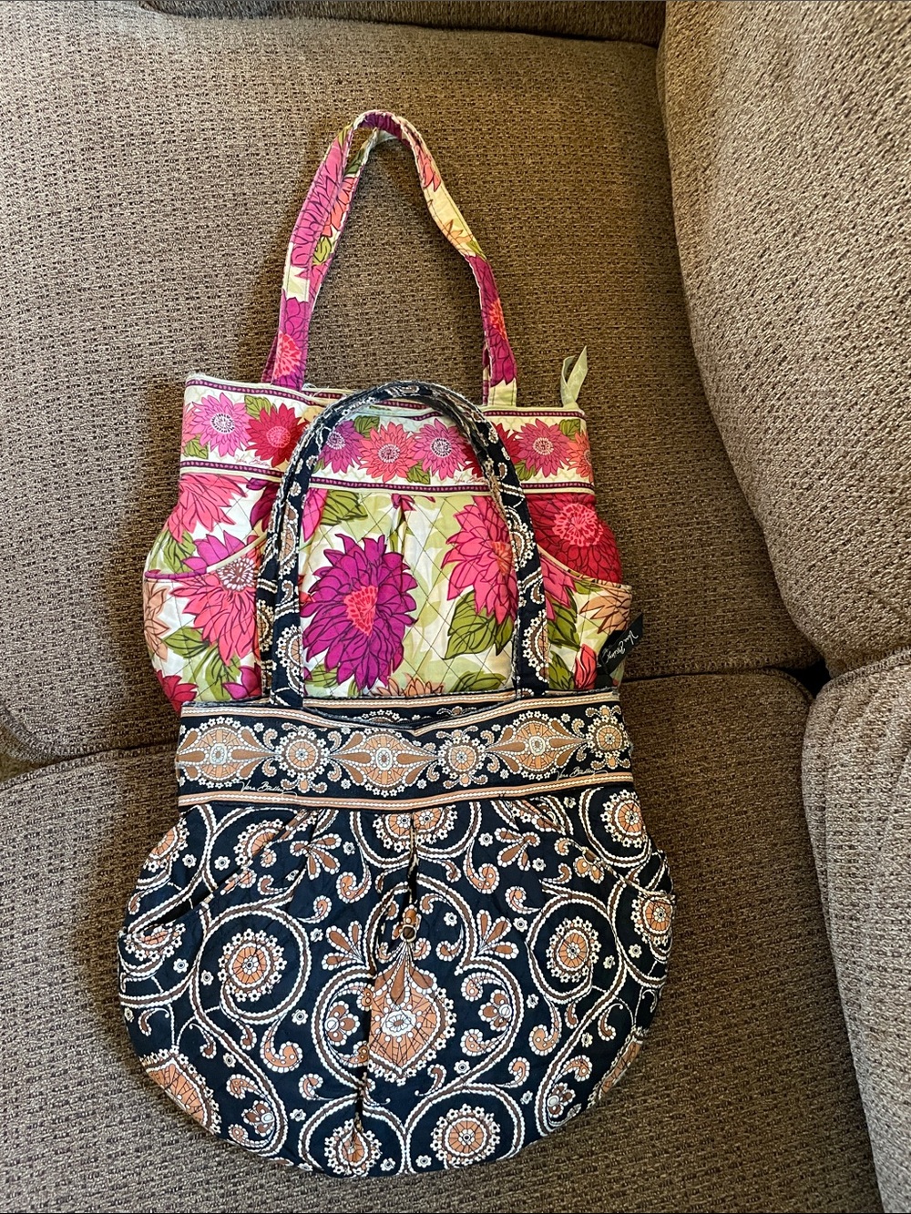 Vera Bradley Pink Floral and Black Paisley Retired Bucket Purse
